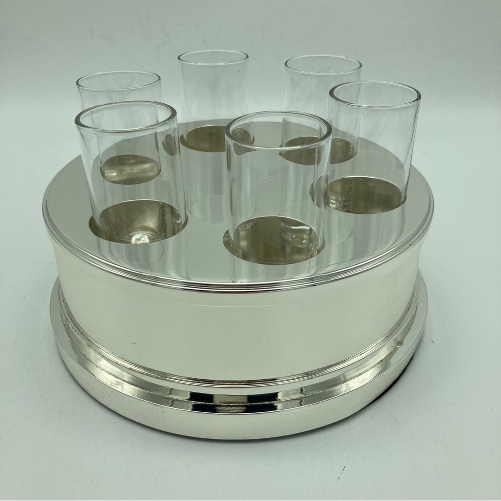 Restoration Hardware Hanover Vodka Chiller Chrome ice holder Shot Glasses